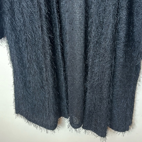 PICADILLY FASHION Fuzzy Open Front Long Black Cardigan Sweater - Picture 3 of 13